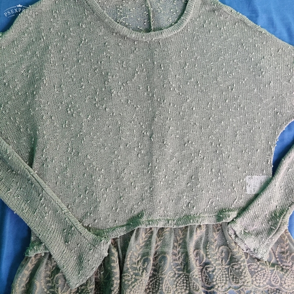 American Eagle See Through Green Bohemian Knit Sweater - Picture 6 of 11